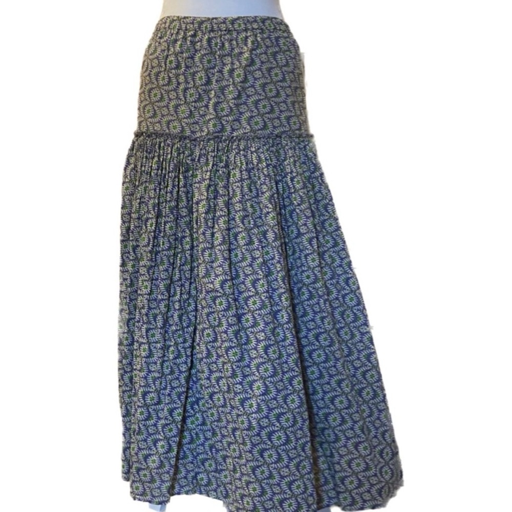 Coldwater Creek Boho Floral Midi Skirt Size S Blue Green Tiered Pull On - Picture 6 of 9